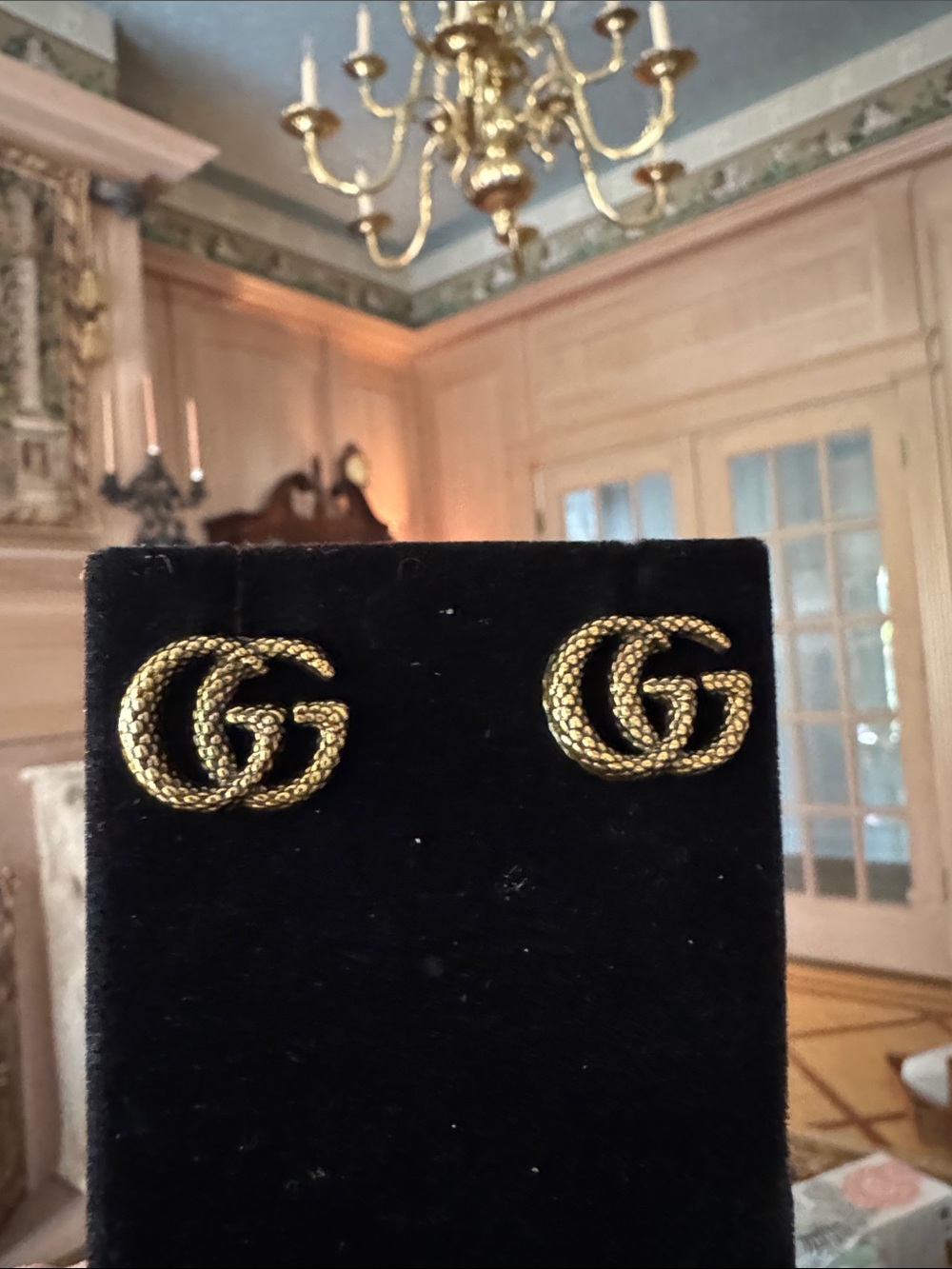Earrings antique gold tone signed in back